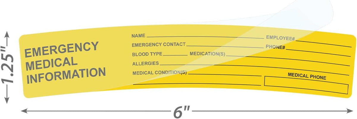 SmartSign Emergency Medical Information Hard Hat Label | 1.25" x 6" Self-Laminating, Pack of 5