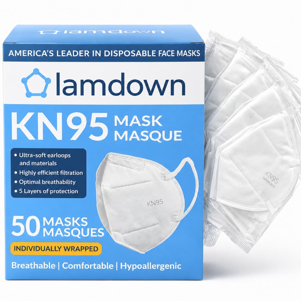 (50-Pack) KN95 Face Masks, Individually Wrapped, Premium Disposable Dust Mask, White