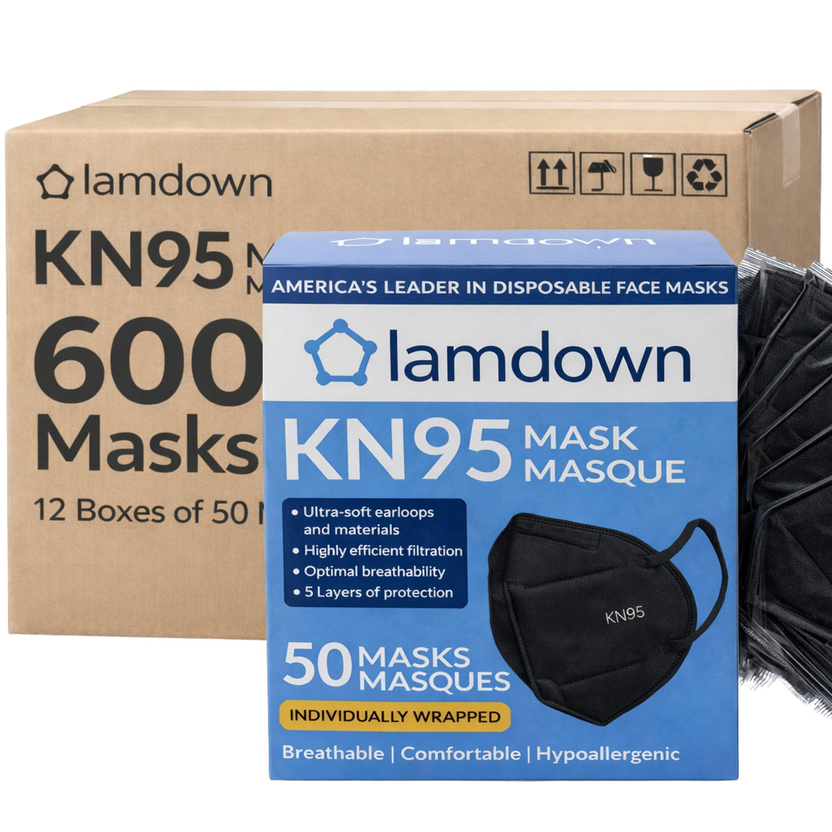 (50-Pack) KN95 Face Masks, Individually Wrapped, Premium Disposable Dust Mask, White