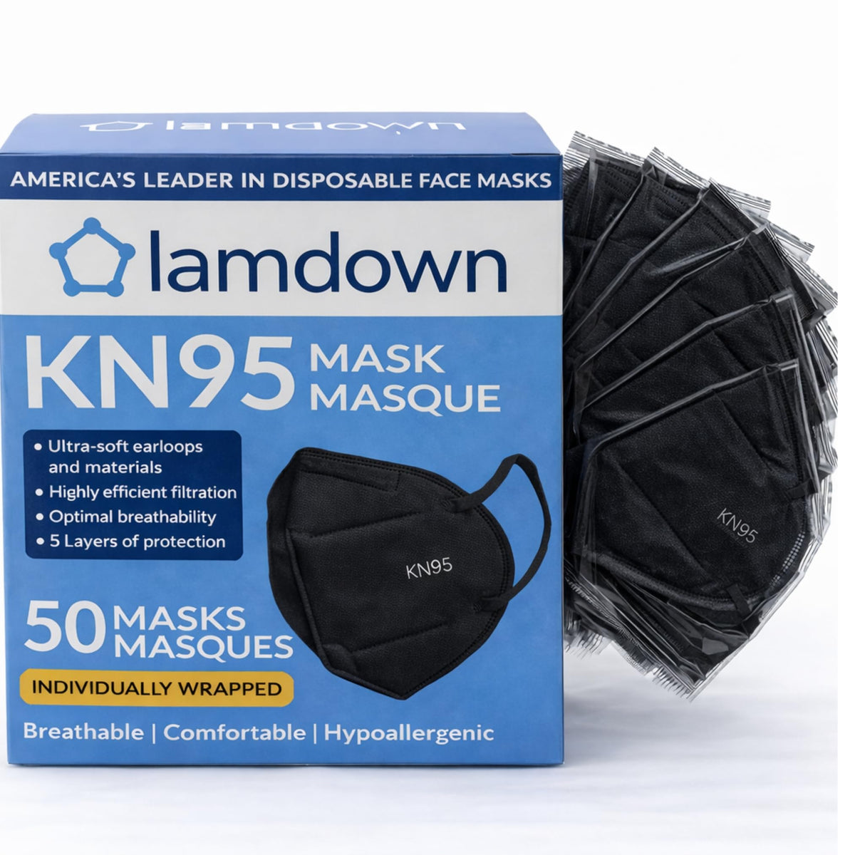 (50-Pack) KN95 Face Masks, Individually Wrapped, Premium Disposable Dust Mask, White