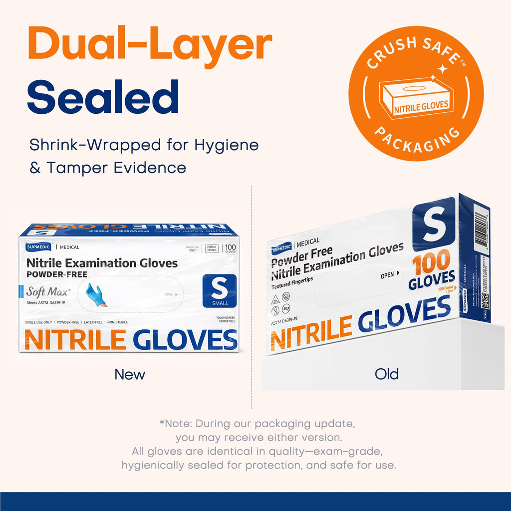Supmedic Medical Soft Max Nitrile Exam Gloves Powder-Free Disposable 100 Ct
