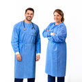 Disposable PPE Isolation Medical Gowns 50-Pack – Level 2, Full Back Coverage, Double Tie Closure, SMS 35g Material, Knit Cuffs, Unisex, Professional Blue for Healthcare & Lab Use