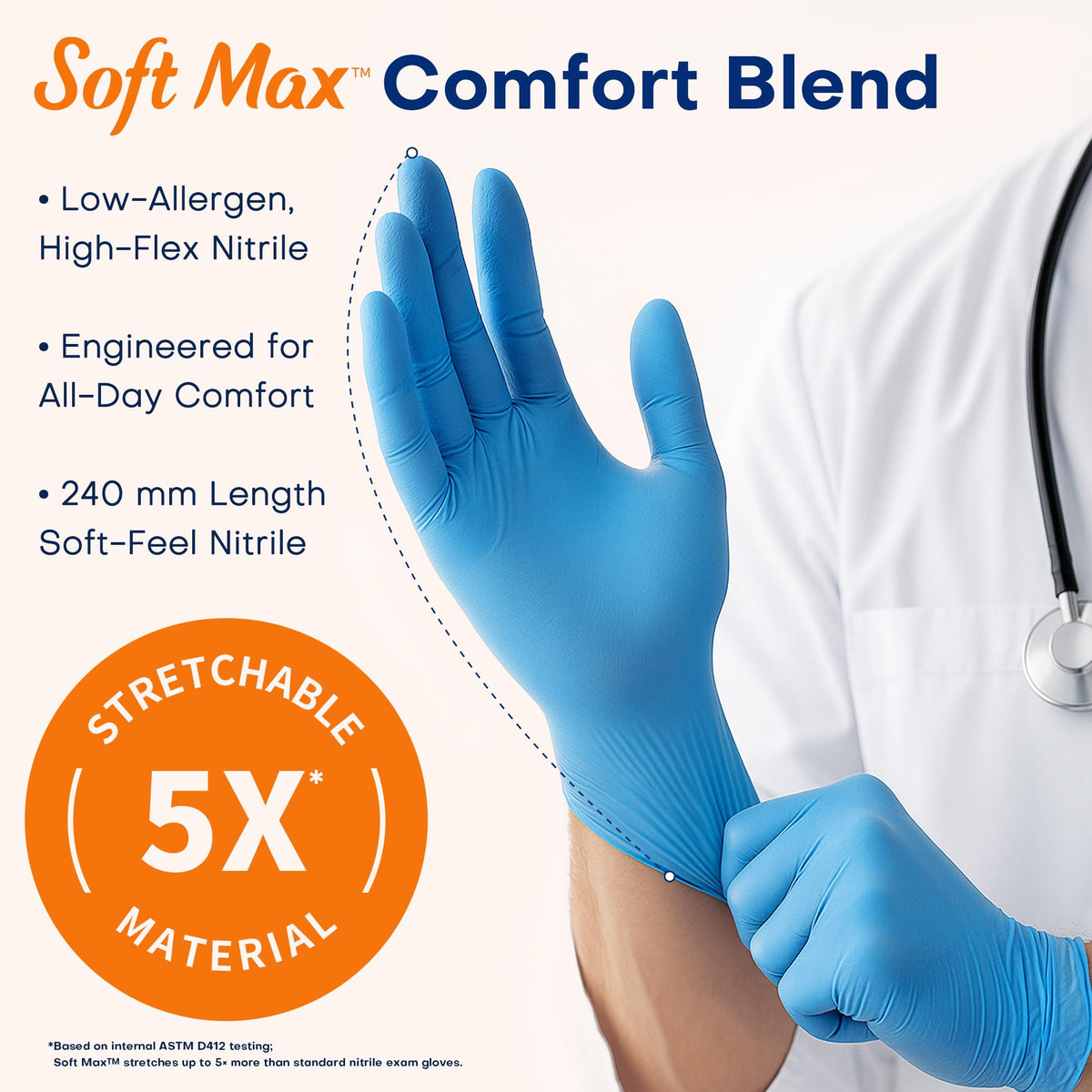 Supmedic Medical Soft Max Nitrile Exam Gloves Powder-Free Disposable 100 Ct