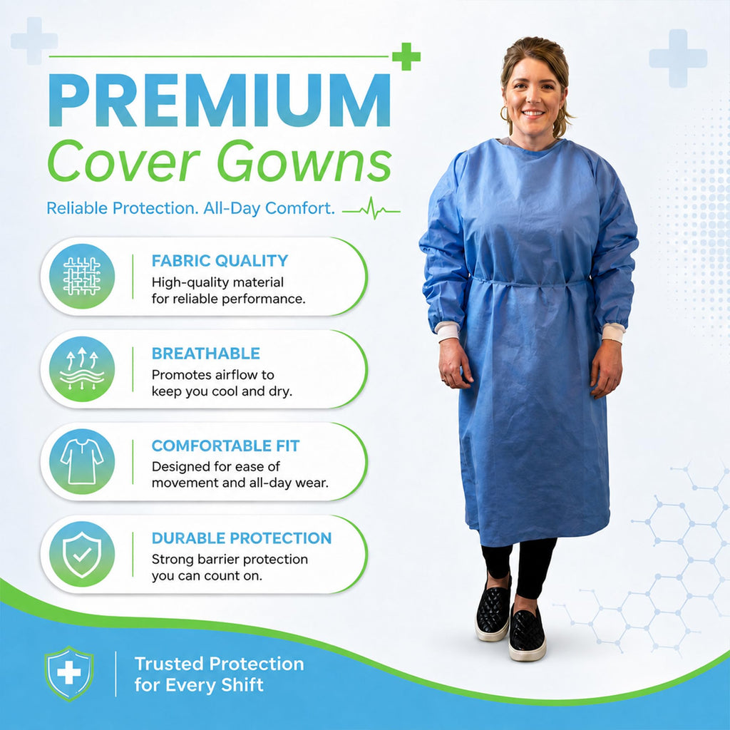 Disposable PPE Isolation Medical Gowns 50-Pack – Level 2, Full Back Coverage, Double Tie Closure, SMS 35g Material, Knit Cuffs, Unisex, Professional Blue for Healthcare & Lab Use
