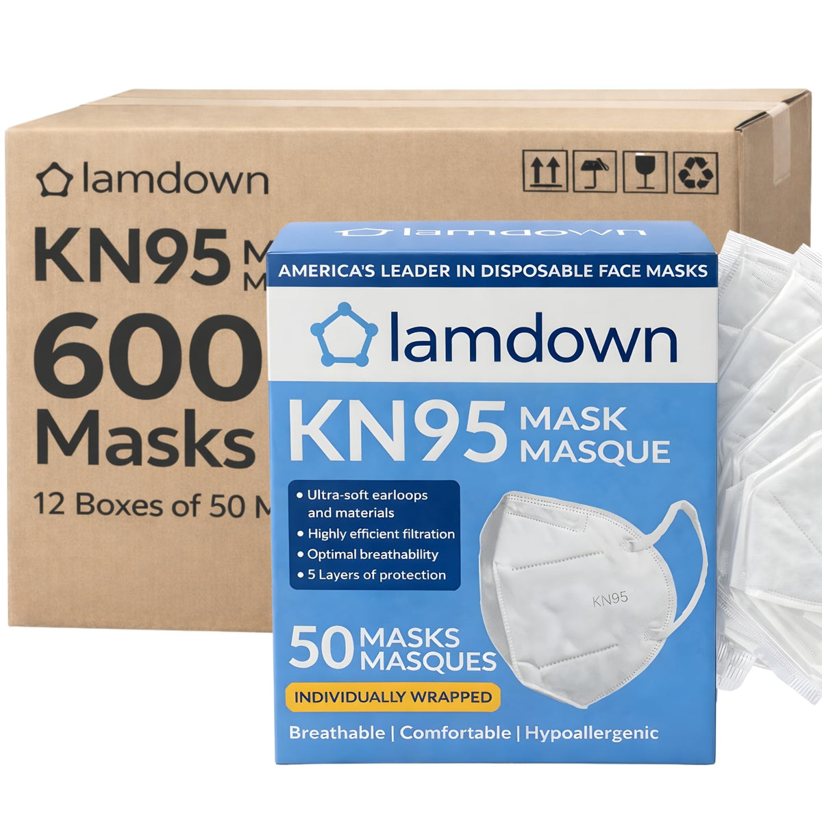 (50-Pack) KN95 Face Masks, Individually Wrapped, Premium Disposable Dust Mask, White