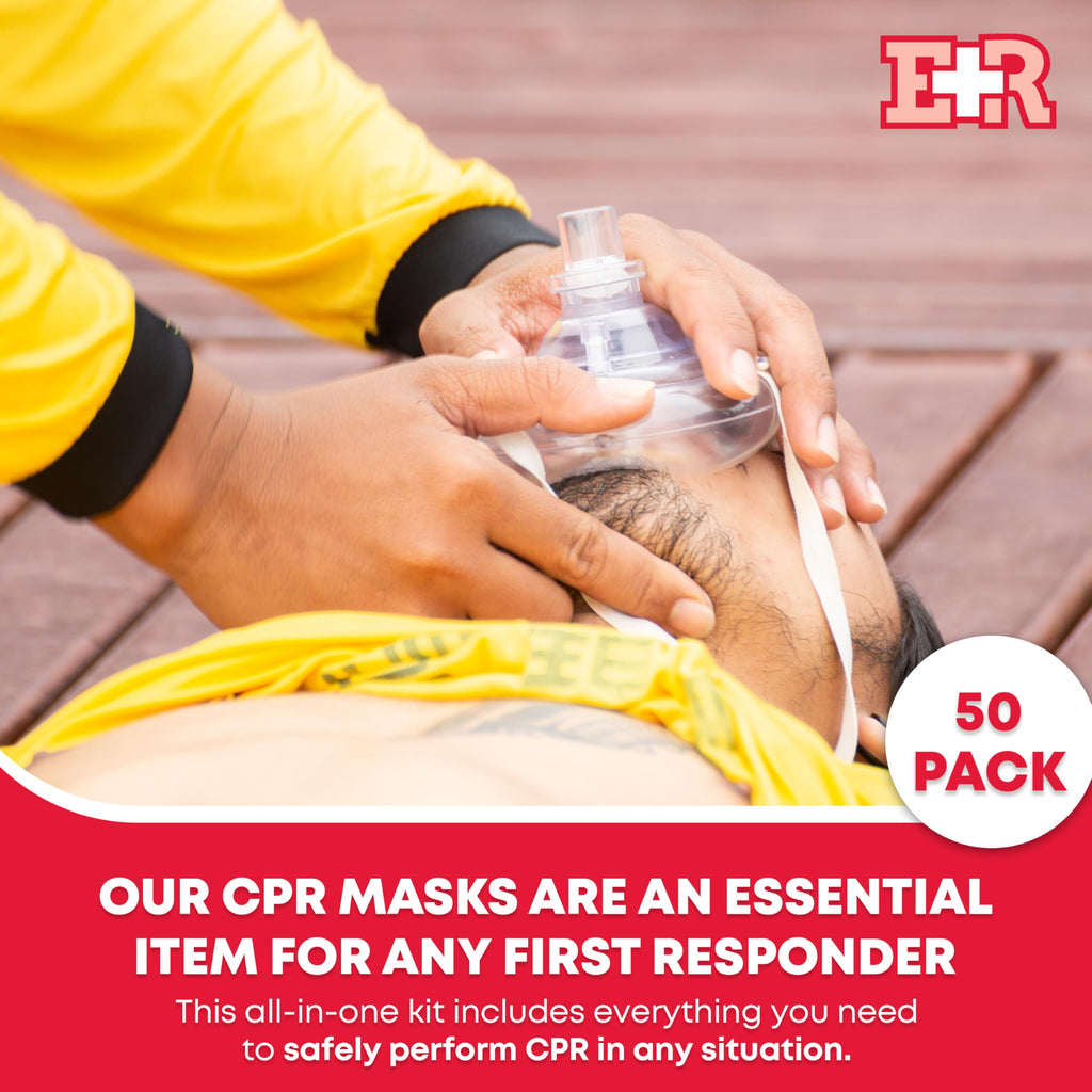 Adult and Infant CPR Mask Combo Kit – Includes 2 CPR Masks with One-Way Valves, Pair of Vinyl Gloves, 2 Alcohol Prep Pads – Portable Emergency CPR Kit – Red