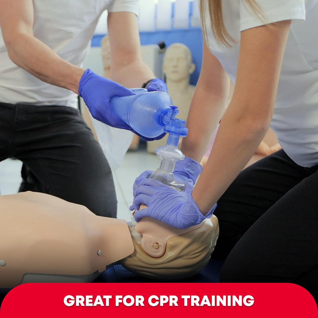Adult and Infant CPR Mask Combo Kit – Includes 2 CPR Masks with One-Way Valves, Pair of Vinyl Gloves, 2 Alcohol Prep Pads – Portable Emergency CPR Kit – Red