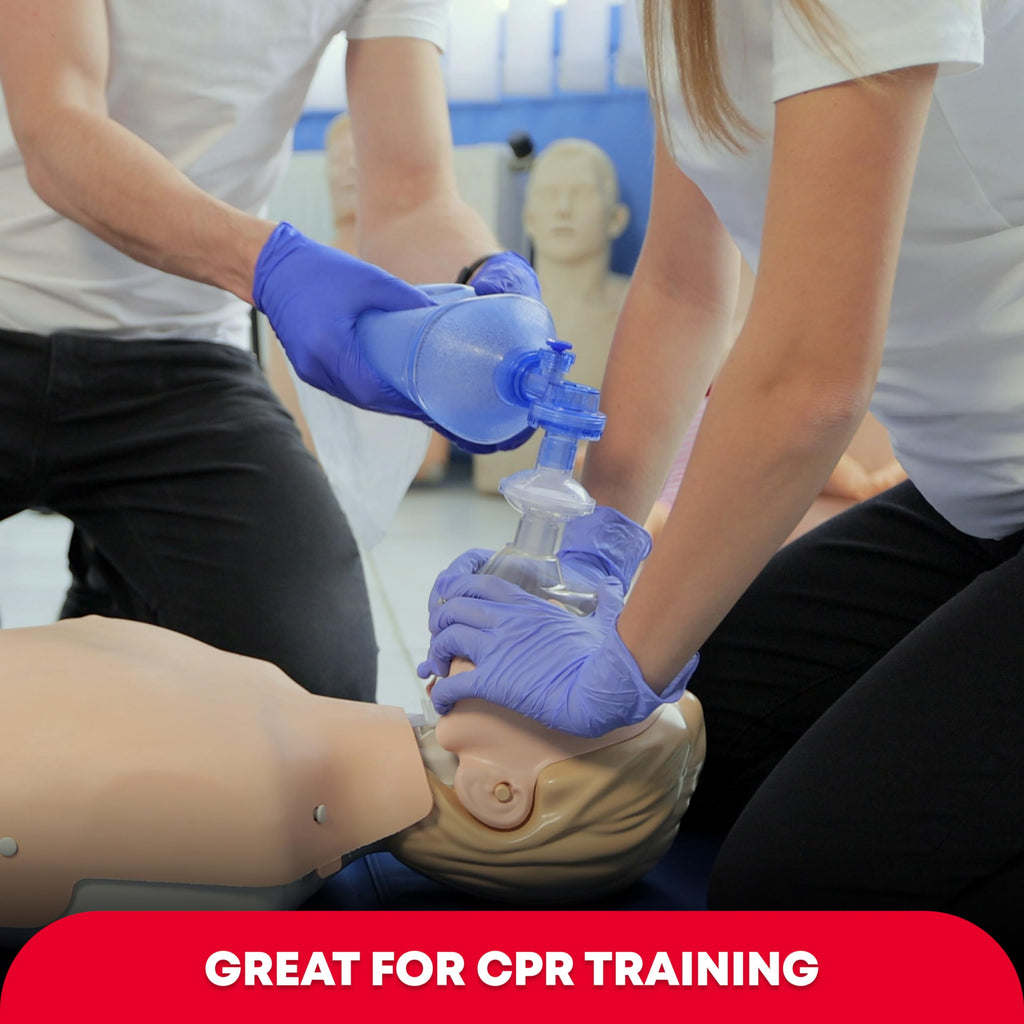 Adult and Infant CPR Mask Combo Kit – Includes 2 CPR Masks with One-Way Valves, Pair of Vinyl Gloves, 2 Alcohol Prep Pads – Portable Emergency CPR Kit – Red