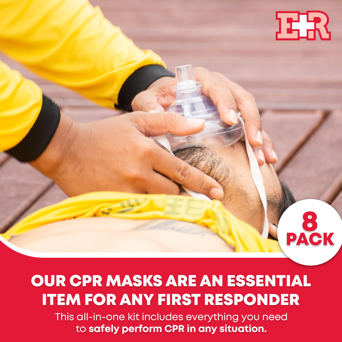 Adult and Infant CPR Mask Combo Kit – Includes 2 CPR Masks with One-Way Valves, Pair of Vinyl Gloves, 2 Alcohol Prep Pads – Portable Emergency CPR Kit – Red